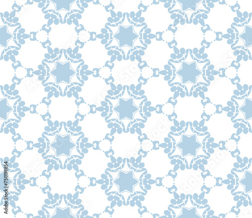 Light blue and white vintage seamless pattern. Floral ornamental monochrome damask background