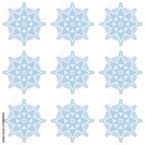 Blue and white patterned surface with geometric shapes