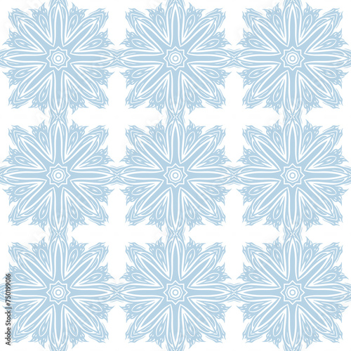 Blue and white patterned surface with geometric shapes