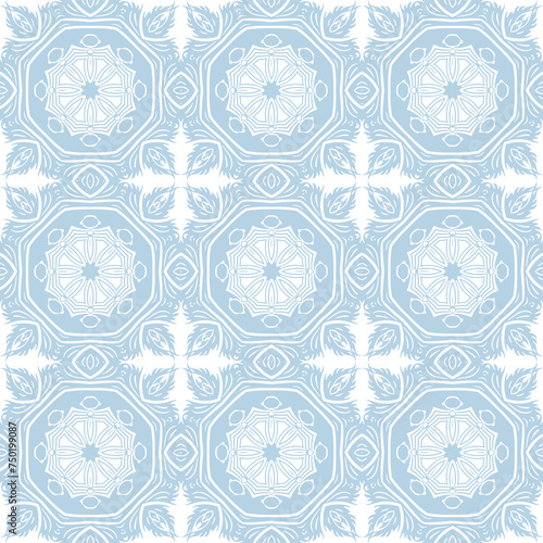 Blue and white patterned surface with geometric shapes