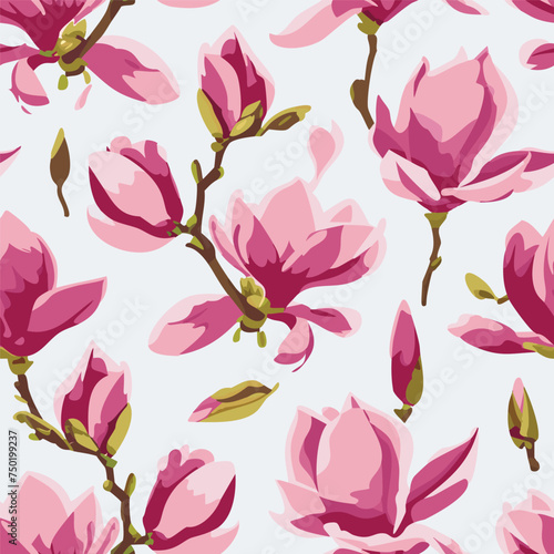 Seamless pattern with magnolia flowers, Abstract Elegance Seamless pattern with floral background © Aisha