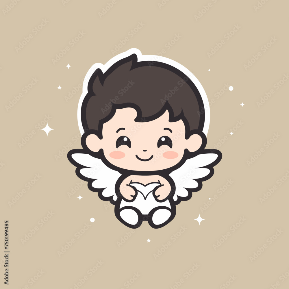 Vector illustration of a cute cherub, angel,
Seraphim, adorable biblical character, beige background for stickers, coloring book, printing, laser cutting Vector illustration of a cute cherub, angel,
Seraphim, adorable biblical character, beige background for stickers, coloring book, printing, laser cutting