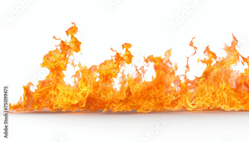 Blazing fire line on white background, dynamic flame texture 