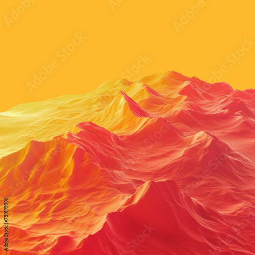 Abstract digital art of red and yellow textured waves. Warm color gradient resembling fiery landscape. Creative concept for design, wallpaper, and art print