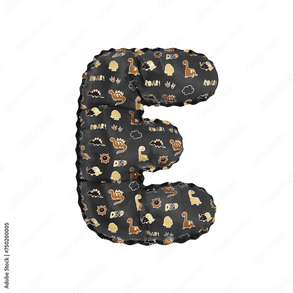 3D inflated balloon letter E with black and yellow fabric textured dinosaurus design for children 3D inflated balloon letter E with black and yellow fabric textured dinosaurus design for children