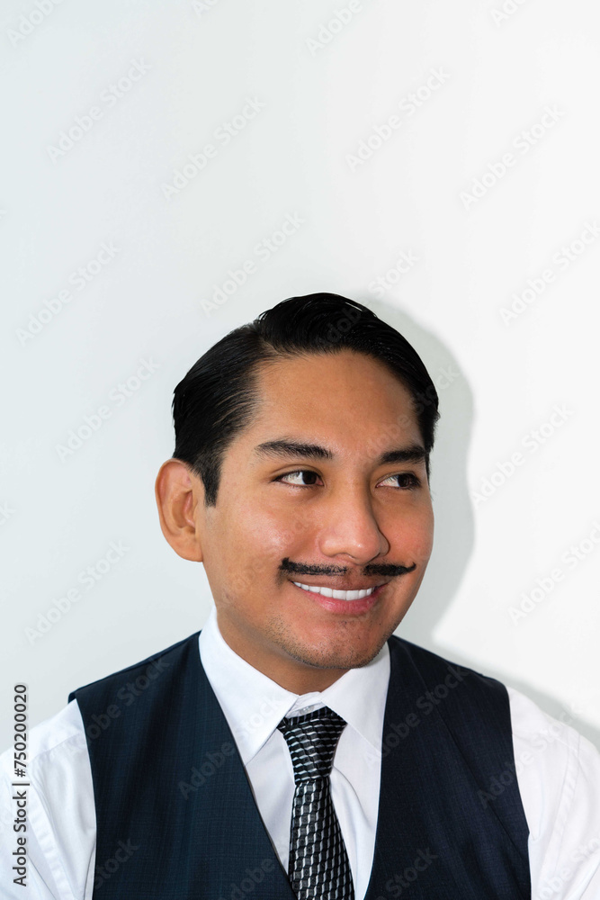 Eccentric Latin man with mustache posing on the white background Eccentric Latin man with mustache posing on the white background