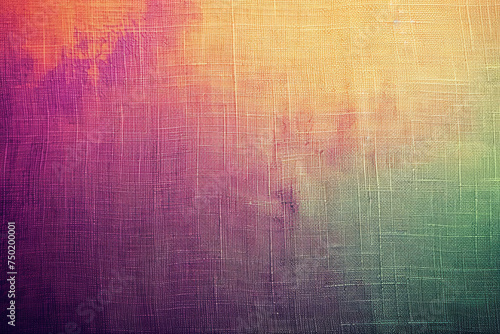 Textured abstract background with gradient of purple, orange, and green. Canvas texture with colorful overlay. Creative design for wallpaper, print, and background