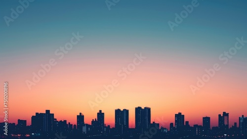 Sunset gradient over urban cityscape - The soft gradient of sunset hues painting a peaceful cityscape that evokes a sense of calm