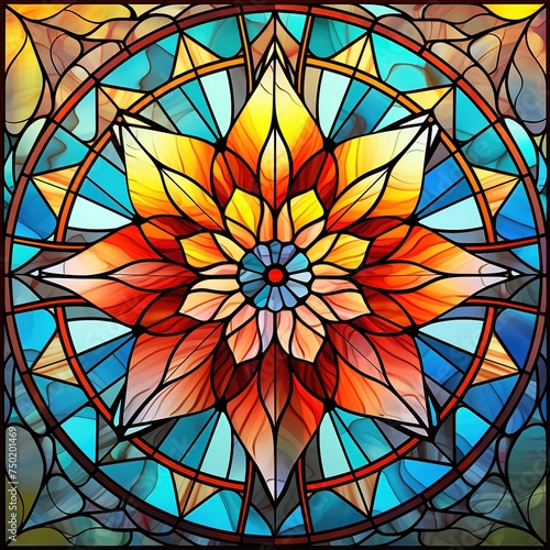 Illustration in stained glass style with abstract flower  Ai Generated