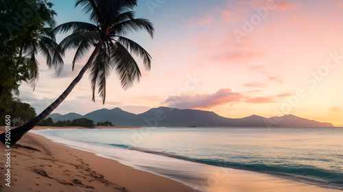 A Tranquil Beach at Sunset: The Interplay of Pastel Sky, Palm Silhouettes and Soft Sands © Leonard