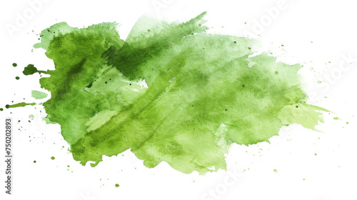 A dynamic green smear with scattered droplets creates a vibrant abstract watercolor