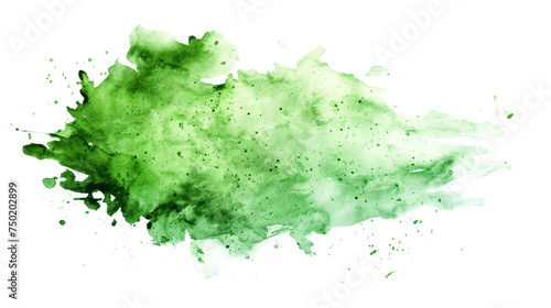 A textured green watercolor stain is spread with splattered edges illustrating spontaneity and eco themes