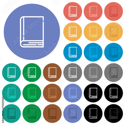 Single closed book outline round flat multi colored icons