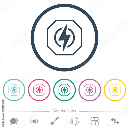 Octagon shaped electricity energy sanction sign outline flat color icons in round outlines