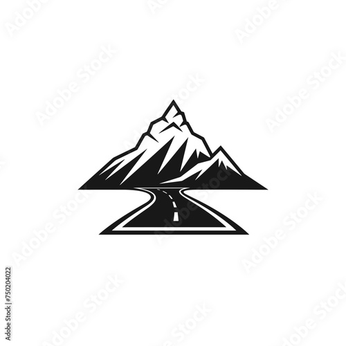mountain pics and a road black and white vector illustration isolated transparent background, logo, cut out or cutout t-shirt print design,  poster, baby products, packaging design