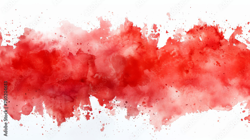 Fluid red pigments bleed and merge to create a continuous watercolor effect on paper - obrazy, fototapety, plakaty 