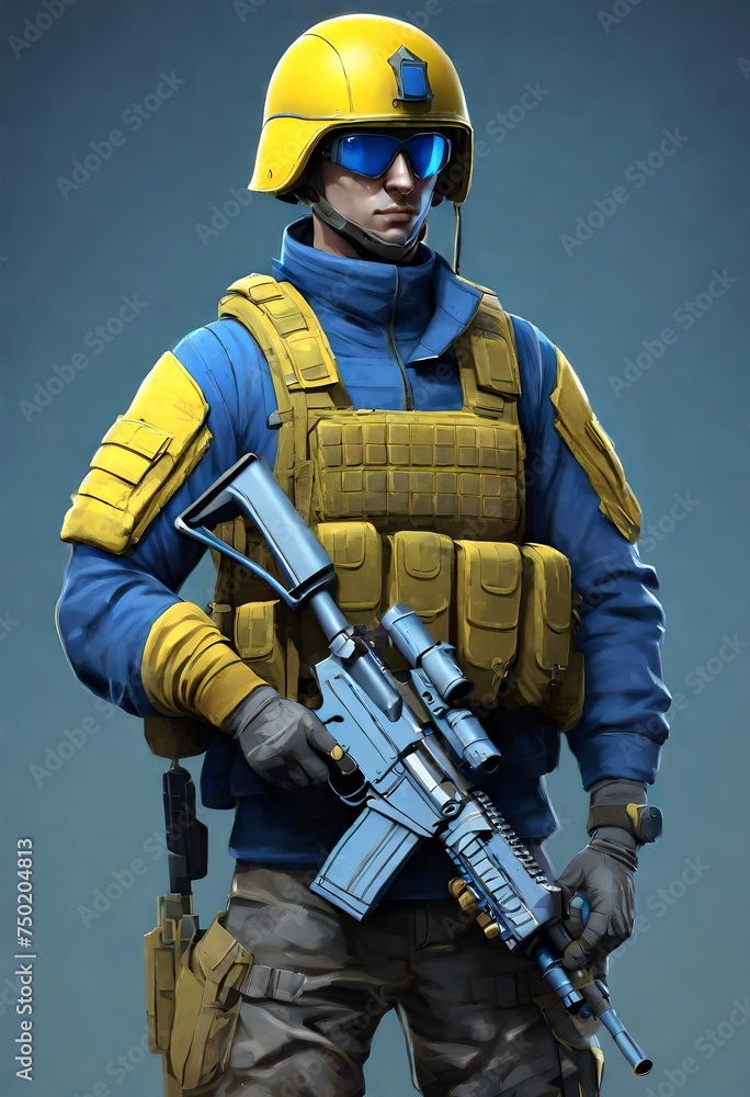 a ukrainian or swedish soldier. Sweden Ukraine. Yellow and blue uniform. a ukrainian or swedish soldier. Sweden Ukraine. Yellow and blue uniform.