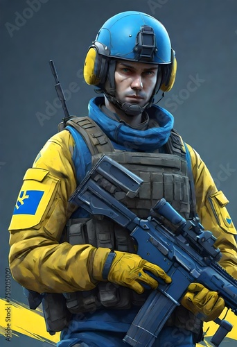  a ukrainian or swedish soldier. Sweden Ukraine. Yellow and blue uniform.