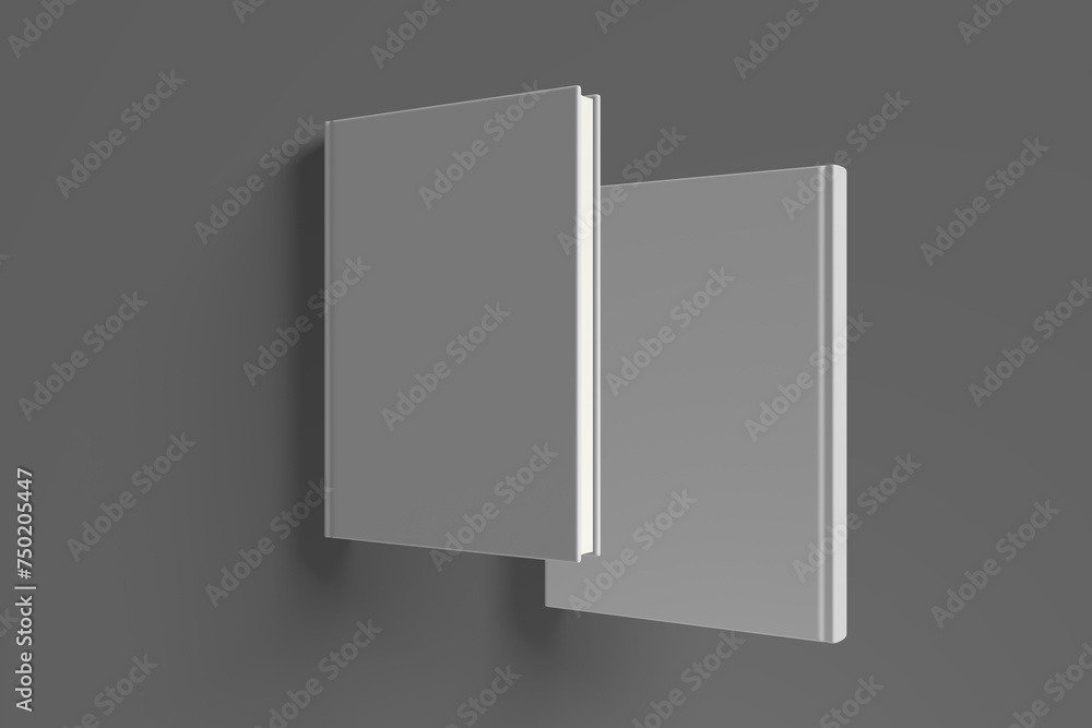 Realistic 3D book mockup illustration with 2 hard covers. Book model standing on shaded isolated grey background. 2 hardcover books. Ready for you to present your design. Realistic 3D book mockup illustration with 2 hard covers. Book model standing on shaded isolated grey background. 2 hardcover books. Ready for you to present your design.