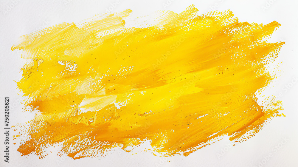 This image captures a dynamic and bold yellow paint brush stroke against a white background
