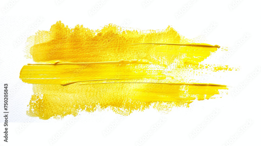 Textured stroke of yellow paint on a white canvas communicates energy and artistic intention