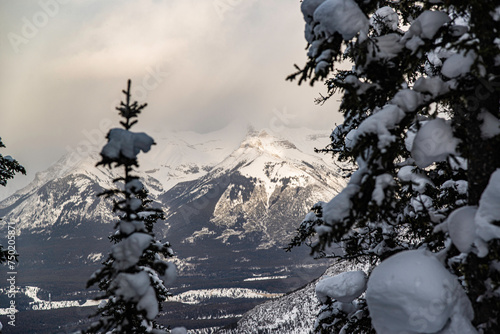 Banff, Canada - Dec. 21 2021: Panorama view from  the Sulfur Mountain Trail in Banff Alberta photo