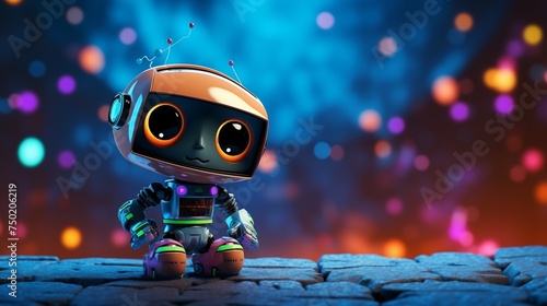 cute orange robot smiling on a colorful background