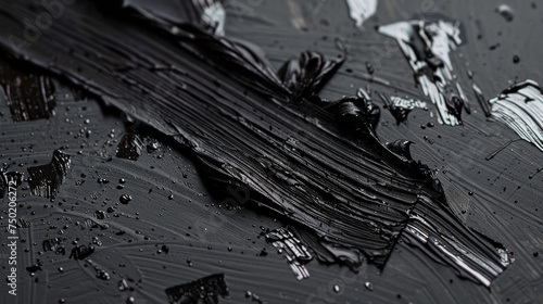 Detailed image of a glossy black streak of paint on a dark surface representing elegance and depth