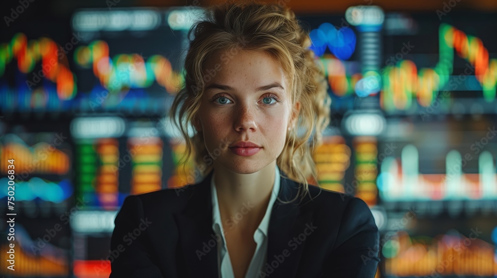 woman on the background of a chart