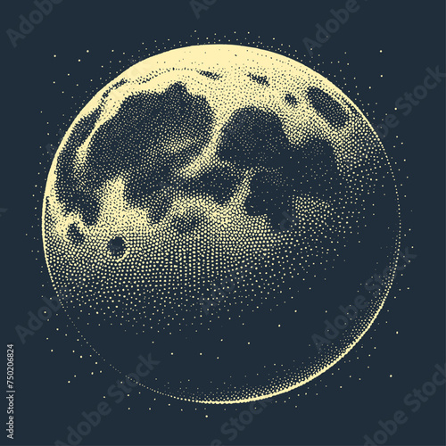 Planet in Cosmos. Vintage woodcut stipple engraving vector illustration.