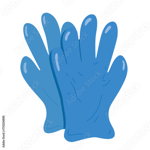 Pair of blue surgical gloves. Disposable medical gloves graphic. Simple, flat vector illustration isolated on white background.