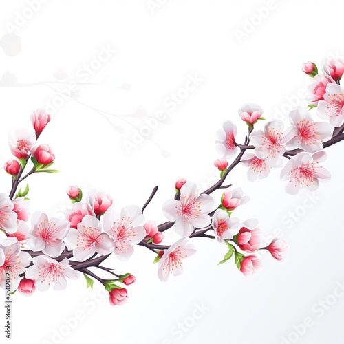 Cherry blossom branch with flowers isolated on white background  Ai Generated