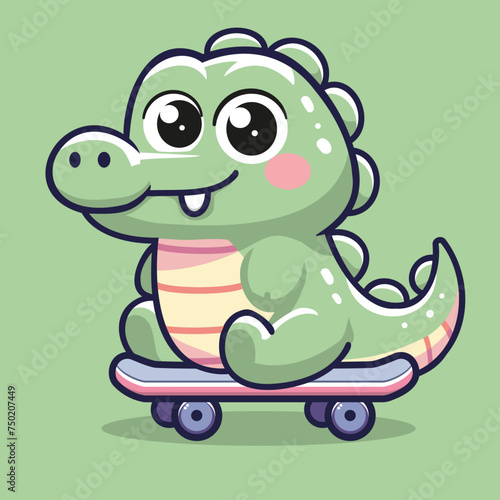 skateboarding alligator Kawaii