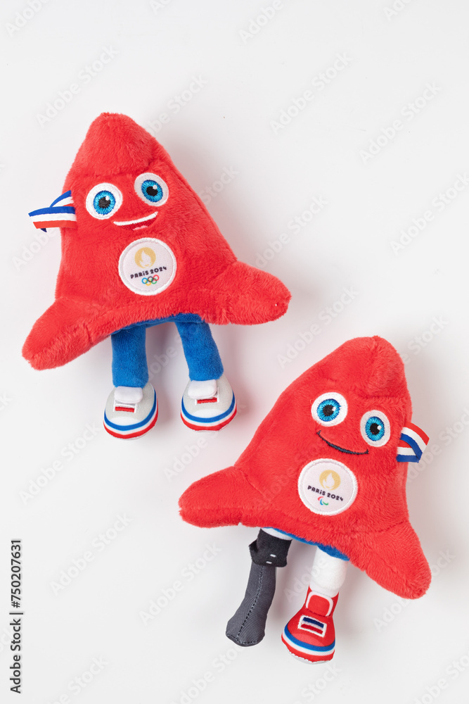 Lyon, France March 19, 2024. Phryges Cap, mascot of the 2024 Olympic