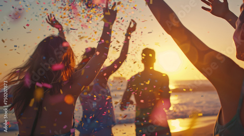 Joyful Beach Party Celebration with Friends at Golden Hour