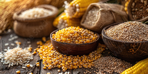 kinds of corn, rice and different grains