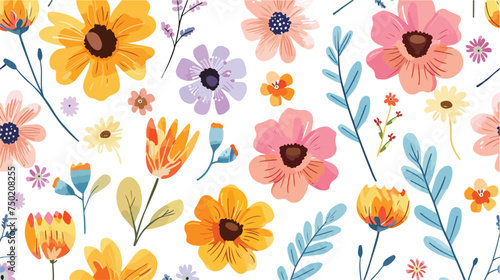 Floral cartoon pattern cute seamless flowers on whit © Hyper