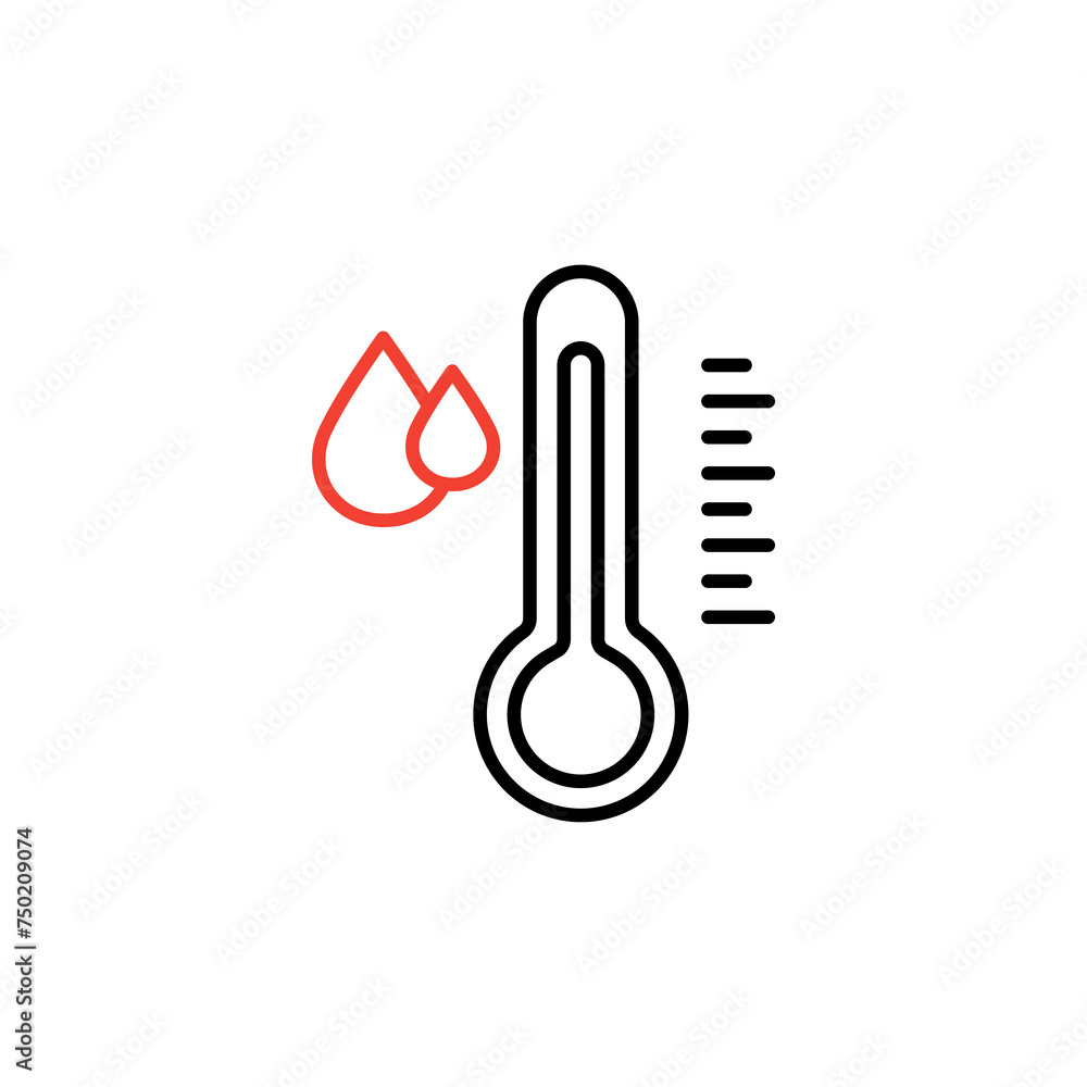 
Water Temperature Indicator icon. Mercury Thermometer and Water Drop Color Pictogram. Collection of Temperature and Humidity Level Marks. Editable Isolated Vector Illustration.
