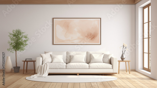 Minimalist Living Room Design with Neutral Tones and Abstract Wall Art