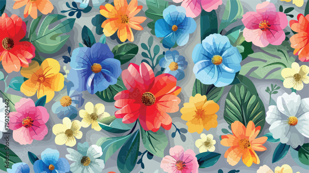 Floral seamless pattern colourful flowers on grey ba