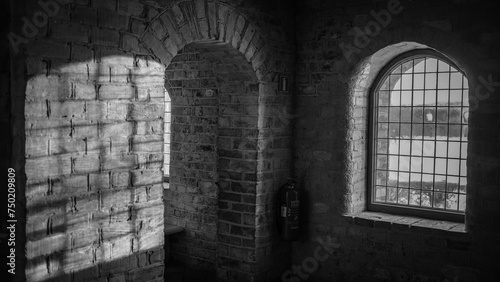Light reflects through an old window inside a castle about an hour outside of Stockholm, Sweden. 