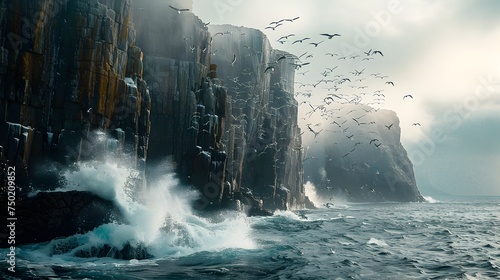 Life-like Avian Illustration of Ocean Cliffs photo