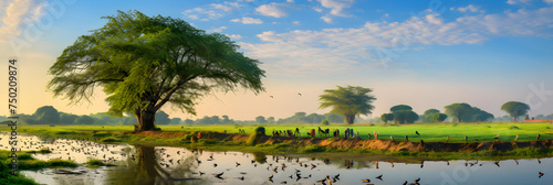 Spectacular panorama of abundant birdlife in the heart of Bharatpur Bird Sanctuary, Rajastan, India photo