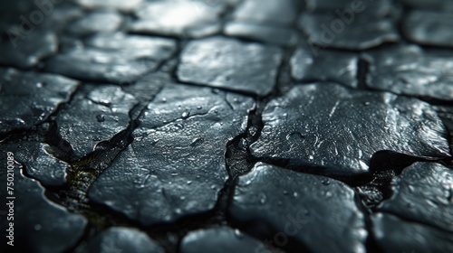  a close up of a black surface with drops of water on the surface of the surface and on the surface of the surface of the surface of the surface of the surface.