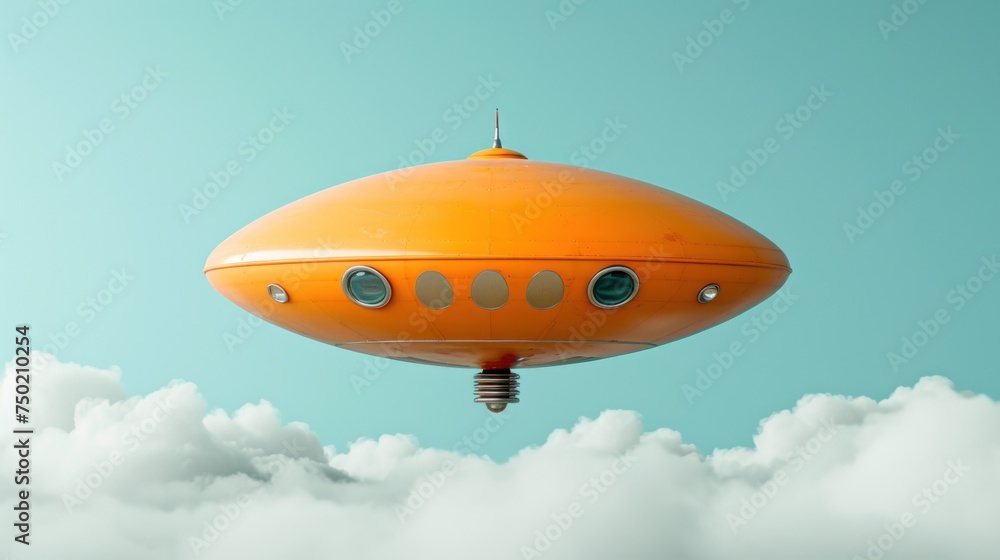 a large orange object flying through a blue sky with white clouds in front of a light blue sky with a few white clouds in front of it and a light blue sky with a few white clouds. a large orange object flying through a blue sky with white clouds in front of a light blue sky with a few white clouds in front of it and a light blue sky with a few white clouds.