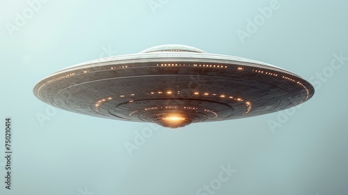  a close up of a space ship flying in the sky with a bright light on the bottom of it's head and a bright light in the middle of the middle of the bottom of the picture.