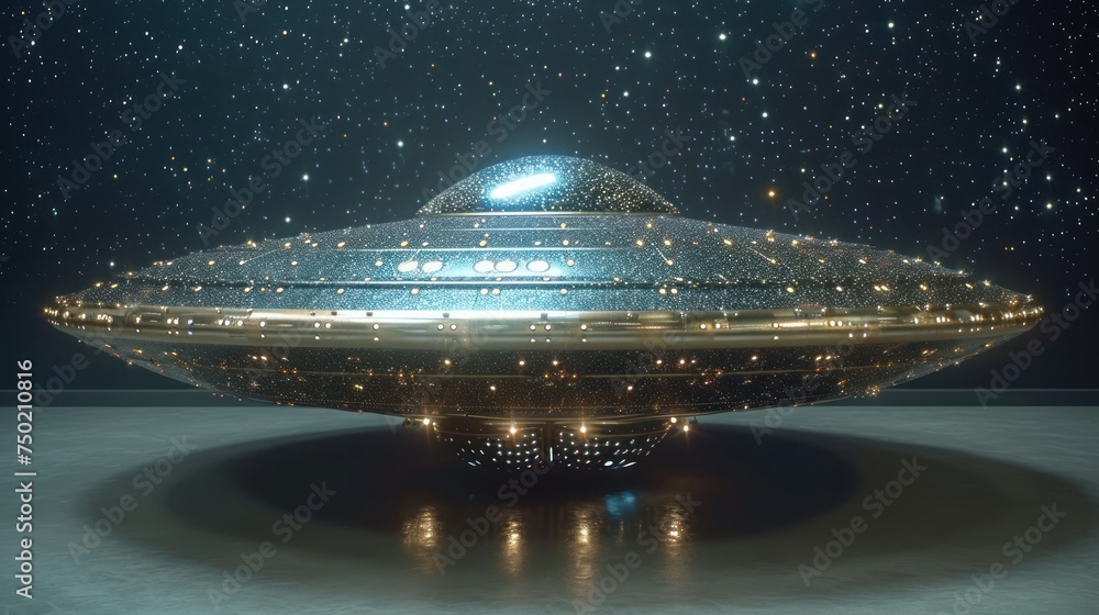 a very large metallic object in the middle of a room with a lot of stars on the ceiling and a lot of lights on the floor in the middle of the room. a very large metallic object in the middle of a room with a lot of stars on the ceiling and a lot of lights on the floor in the middle of the room.