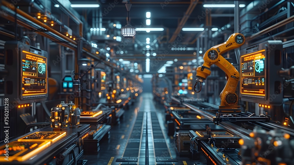 Robotic Machinery in a Futuristic Factory Setting