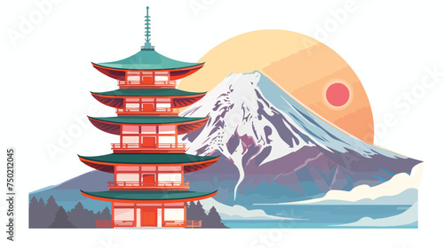 Fuji mount japanese landmark isolated on white backg