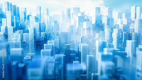 Abstract urban cityscape with modern architecture, blue skyscrapers design, technology and futuristic concept